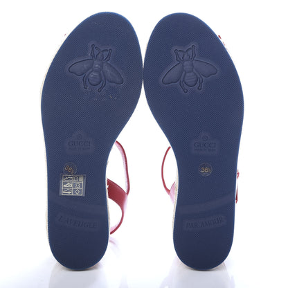 Gucci Cotton Malaga Kid Crochet Pearly GG Lilibeth Espadrille Platform Sandals 36.5 Hibiscus Red 5 of 10