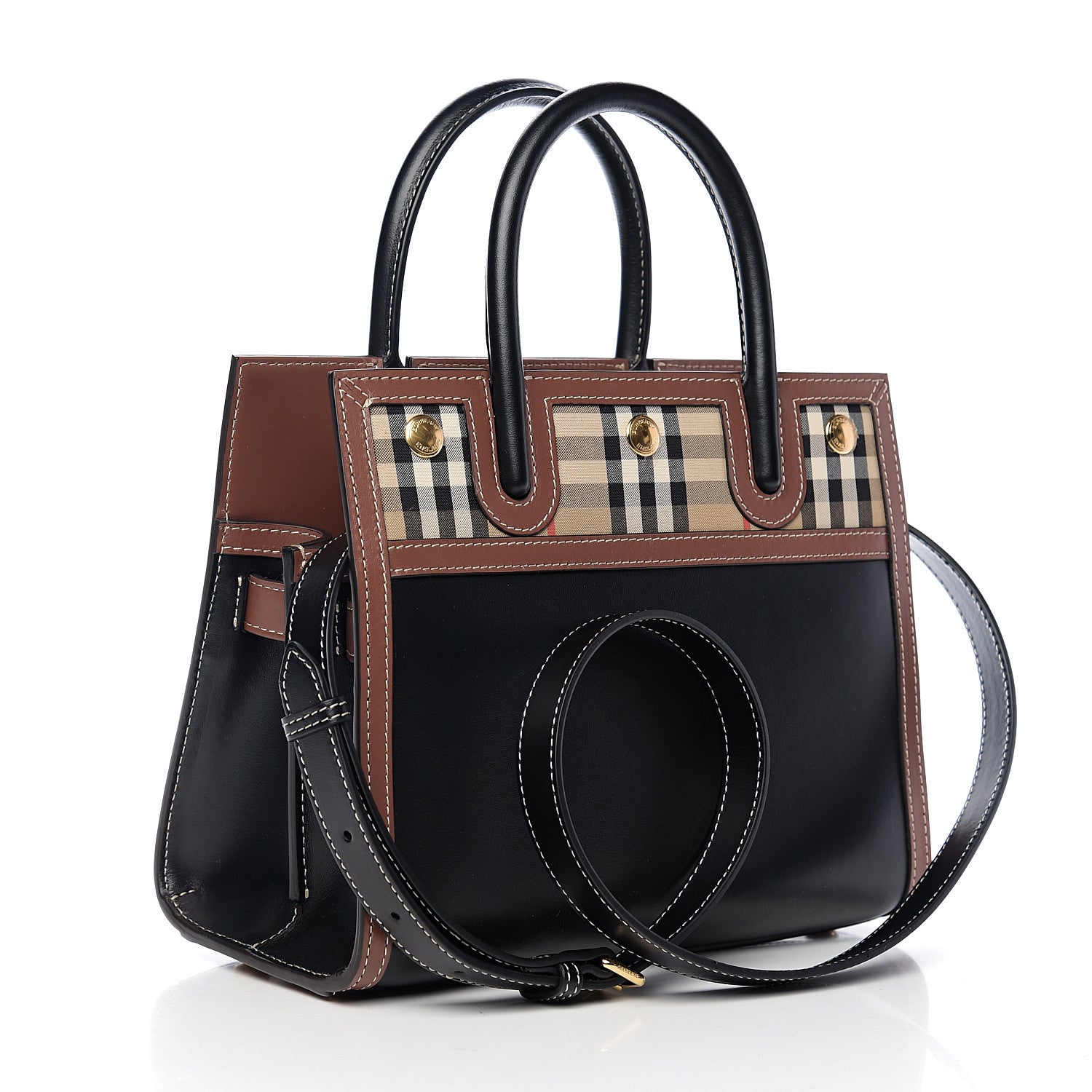 Burberry Calfskin Vintage Check Mini Two Handle Title Bag Black 2 of 8