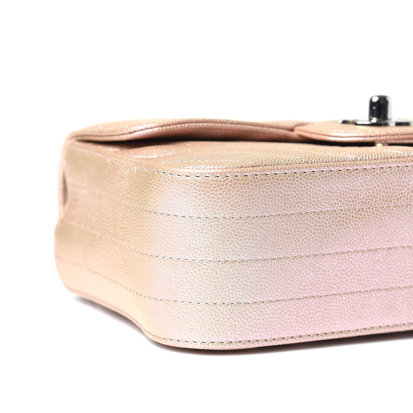 Iridescent Caviar Chevron Quilted Mini Rectangular Flap Light Gold