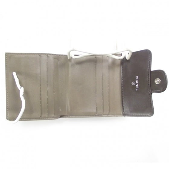 Lambskin Quilted Compact Wallet Brown