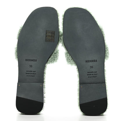 Hermes Woolskin Oran Sandals 36 Vert D'Eau 5 of 8