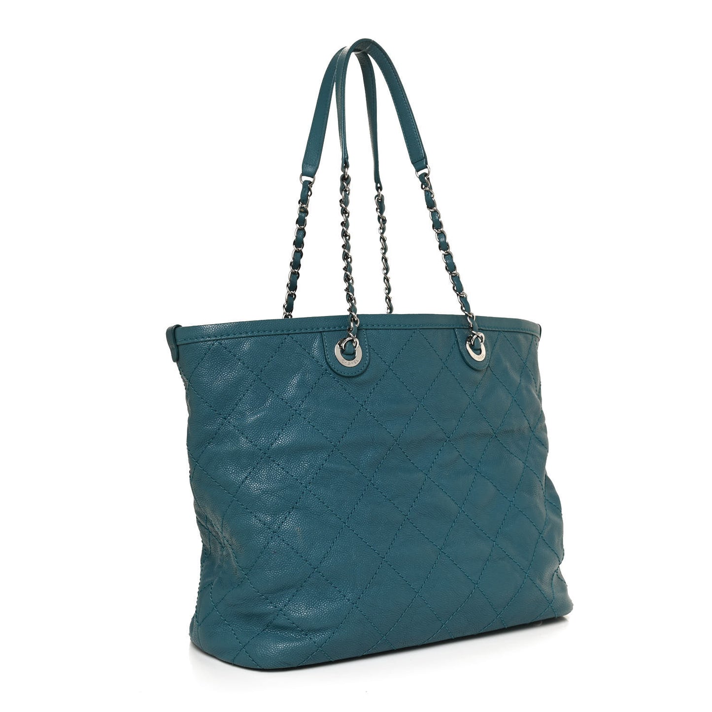 Grained Calfskin Quilted Small Daily Shopping Tote Turquoise