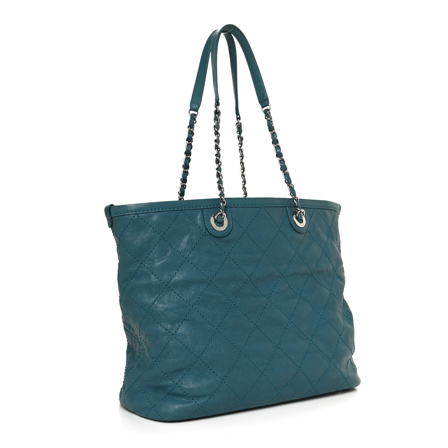 Chanel Grained Calfskin Quilted Small Daily Shopping Tote Turquoise 2 of 9