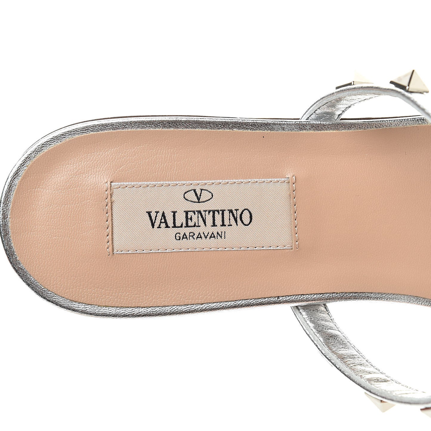 Metallic Nappa Rockstud Caged Flat Slide Sandals 38 Silver