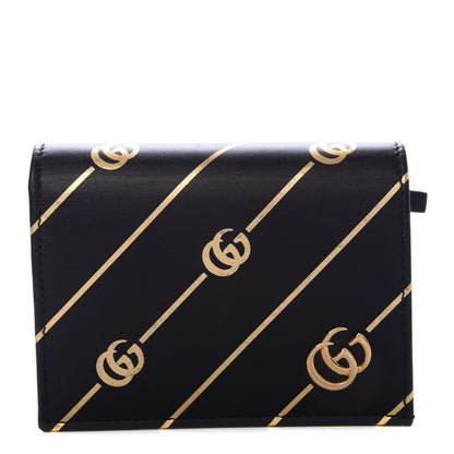 Gucci Calfskin Diagonal GG Card Case Black Gold 1 of 7