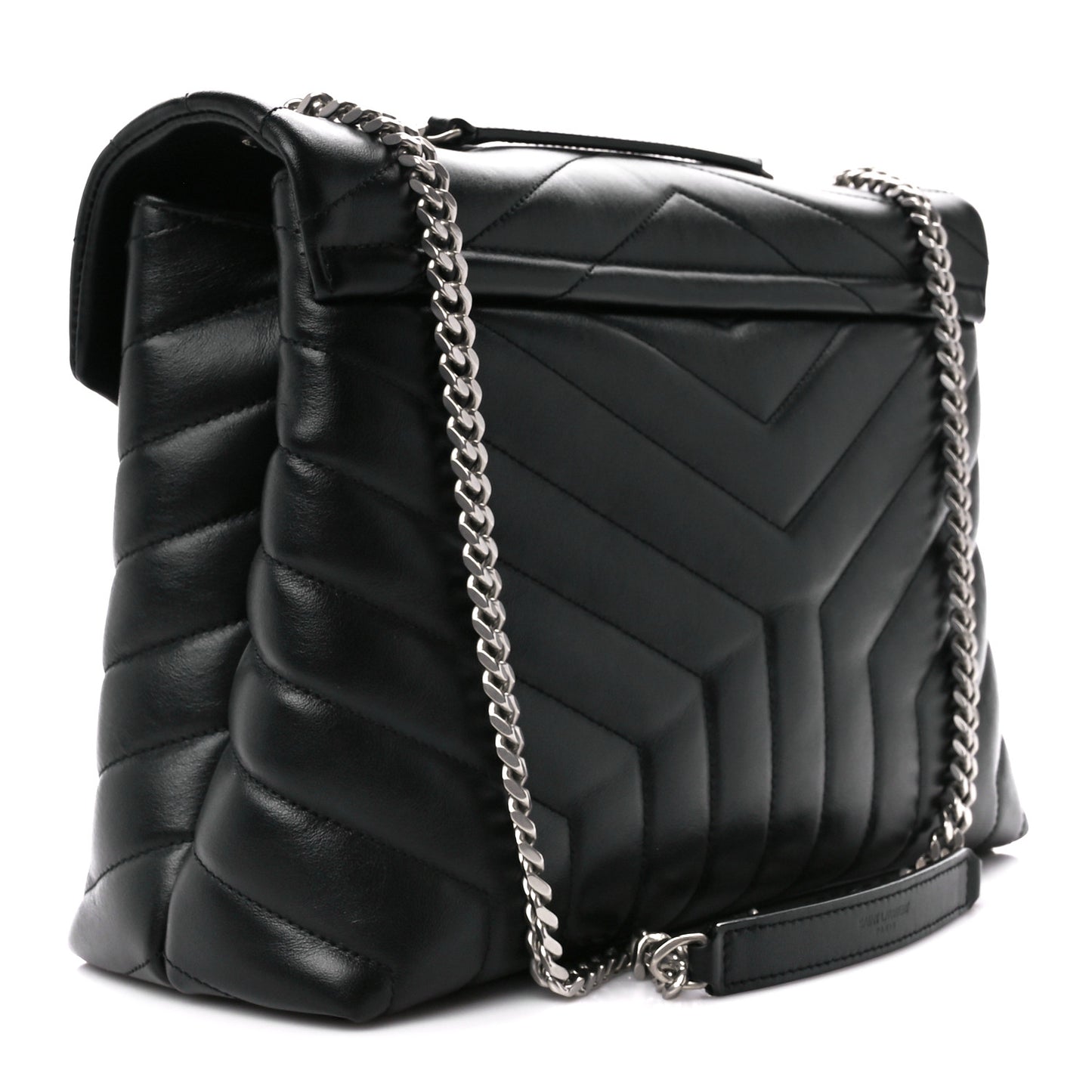 Calfskin Y Quilted Monogram Medium Loulou Chain Satchel Black