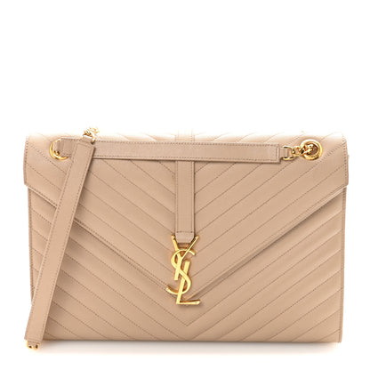 Saint Laurent Grain De Poudre Matelasse Chevron Large Monogram Satchel Dark Beige 1 of 9