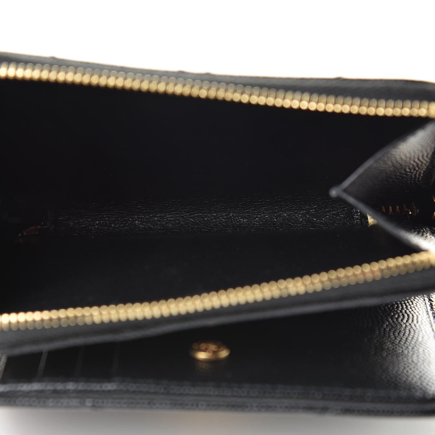 Saint Laurent Grain De Poudre Matelasse Chevron Monogram Compact Zip Around Wallet Black 6 of 10