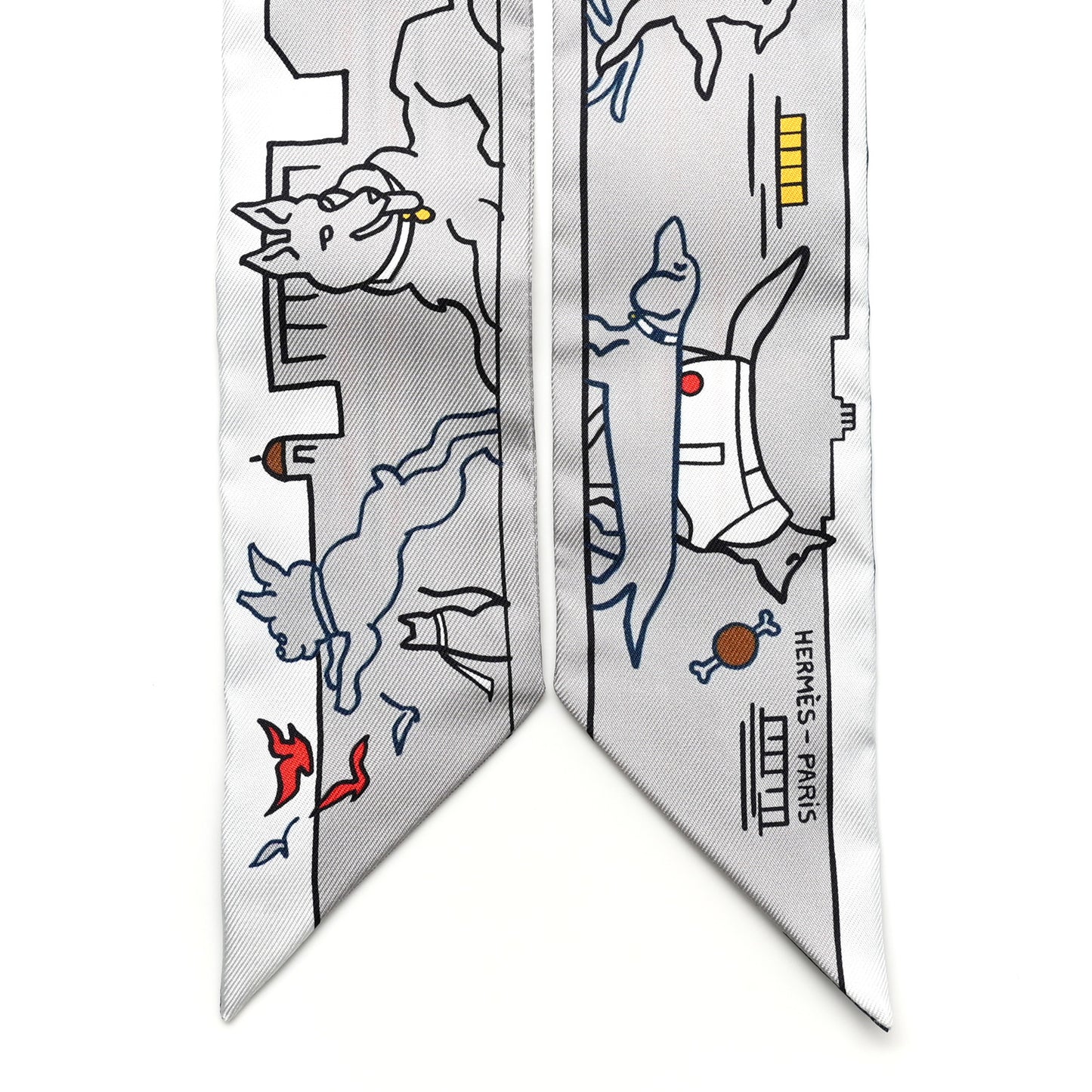 Silk Les Chiens Parisiens Twilly Gris Perle Bleu Jaune