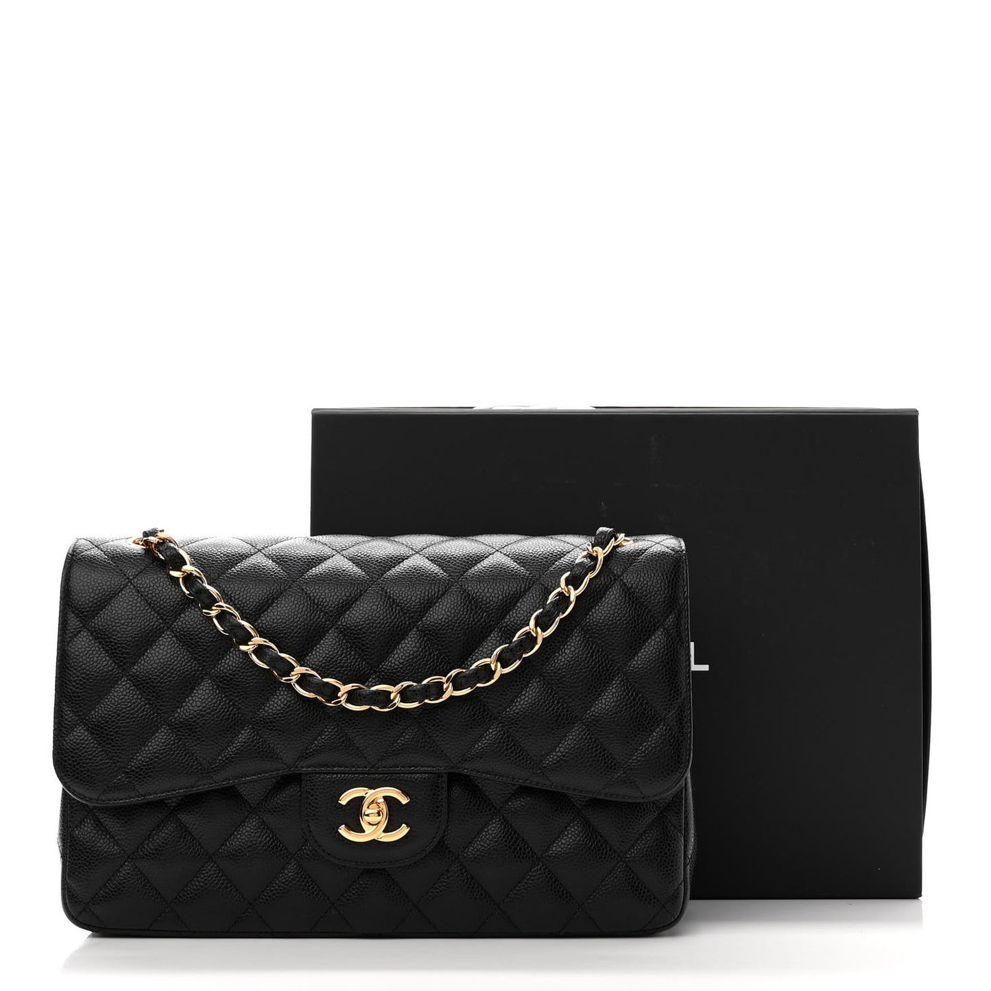 Caviar Quilted Jumbo Double Flap Black