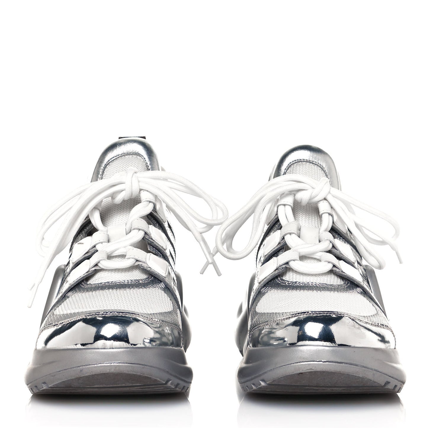 Metallic Calfskin Technical Nylon LV Archlight Sneakers 38 White Silver
