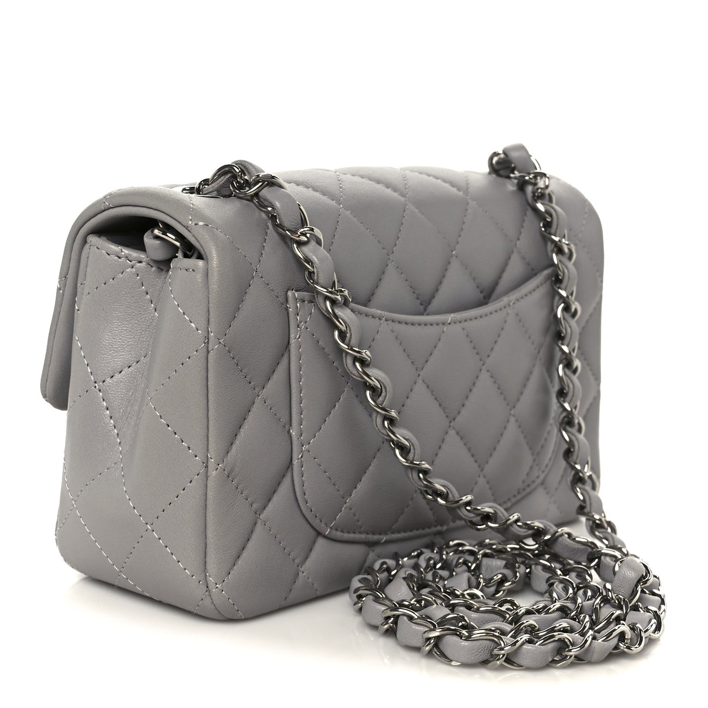 Lambskin Quilted Mini Rectangular Flap Grey