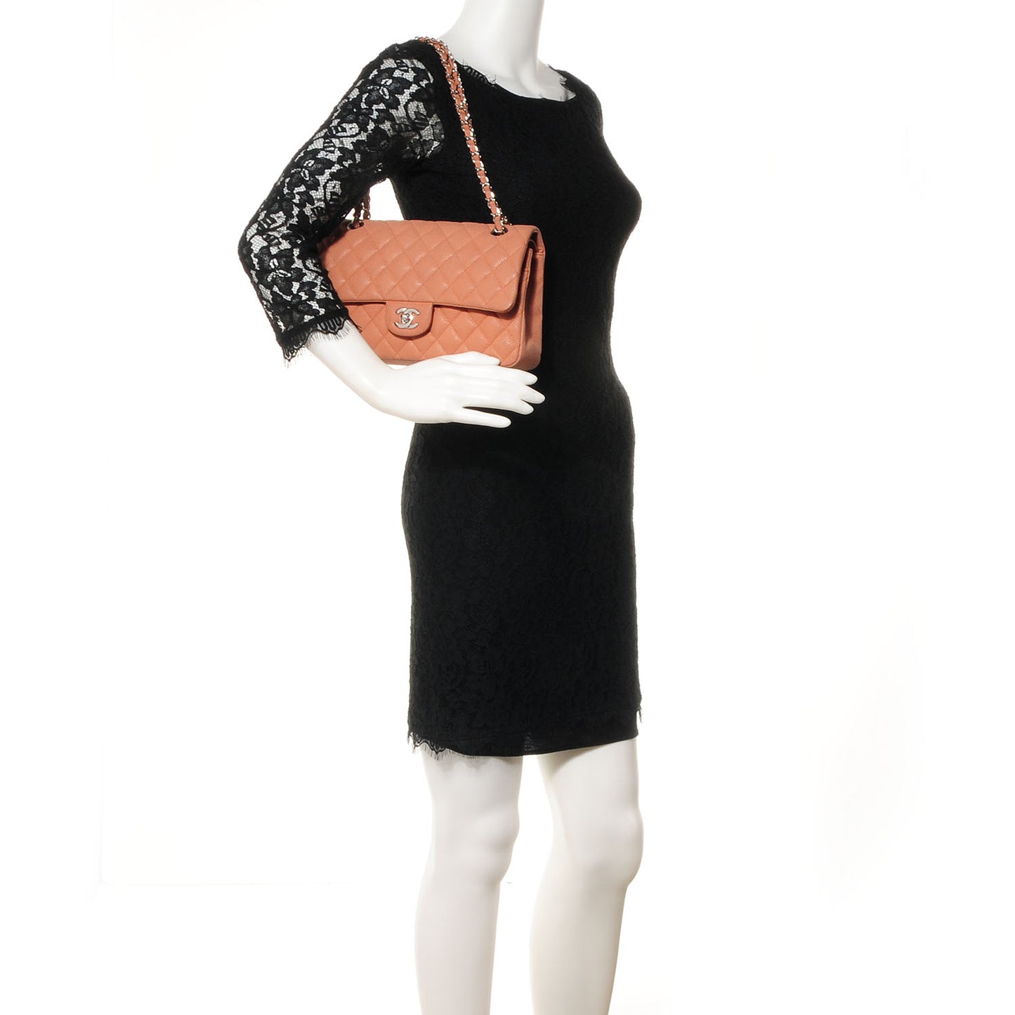Iridescent Caviar Medium Double Flap Dark Beige