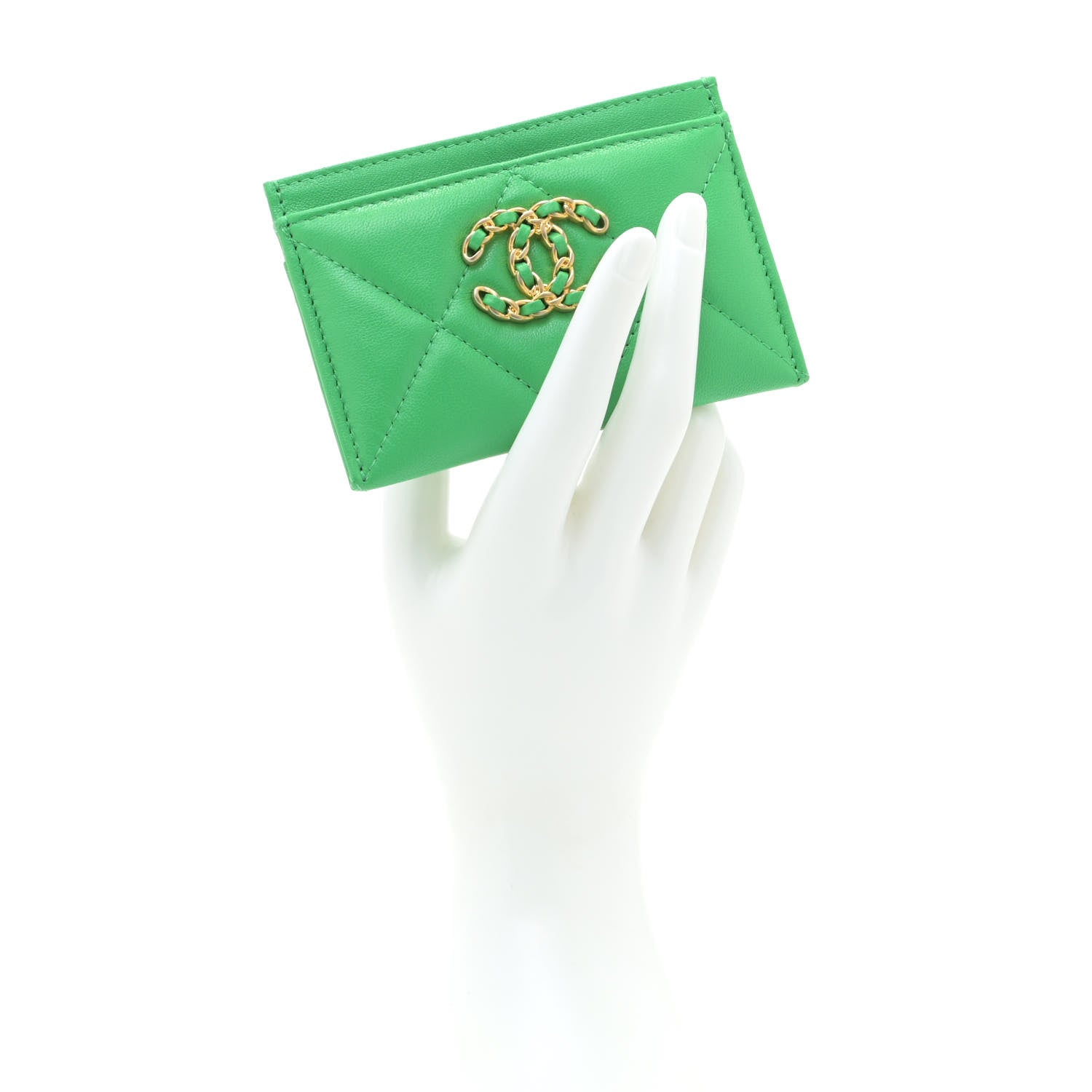 Chanel Lambskin Quilted Chanel 19 Card Holder Green 2 of 12
