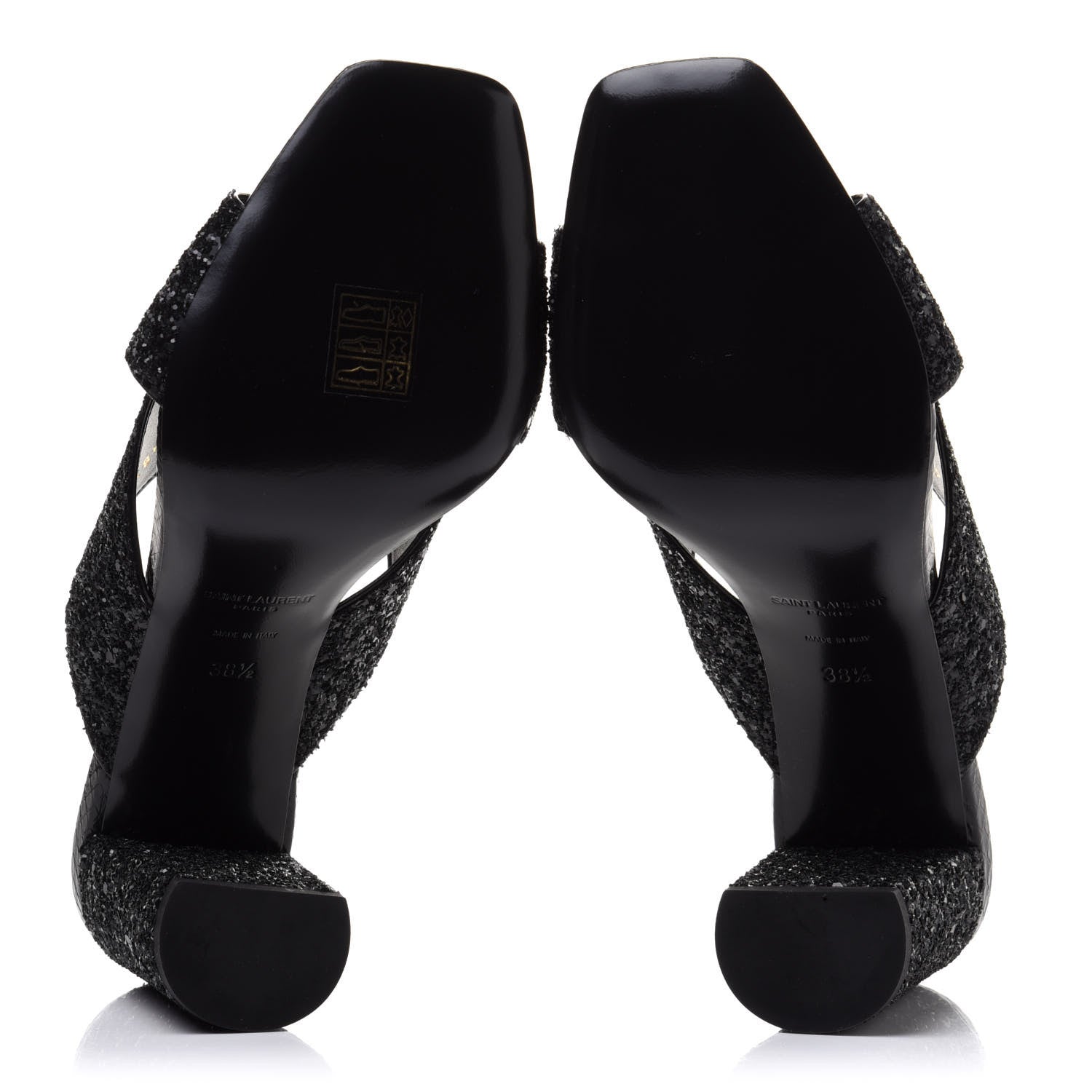 Saint Laurent Glitter LouLou 70 Mule Sandals 38.5 Black 5 of 9