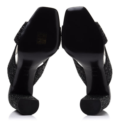 Saint Laurent Glitter LouLou 70 Mule Sandals 38.5 Black 5 of 9