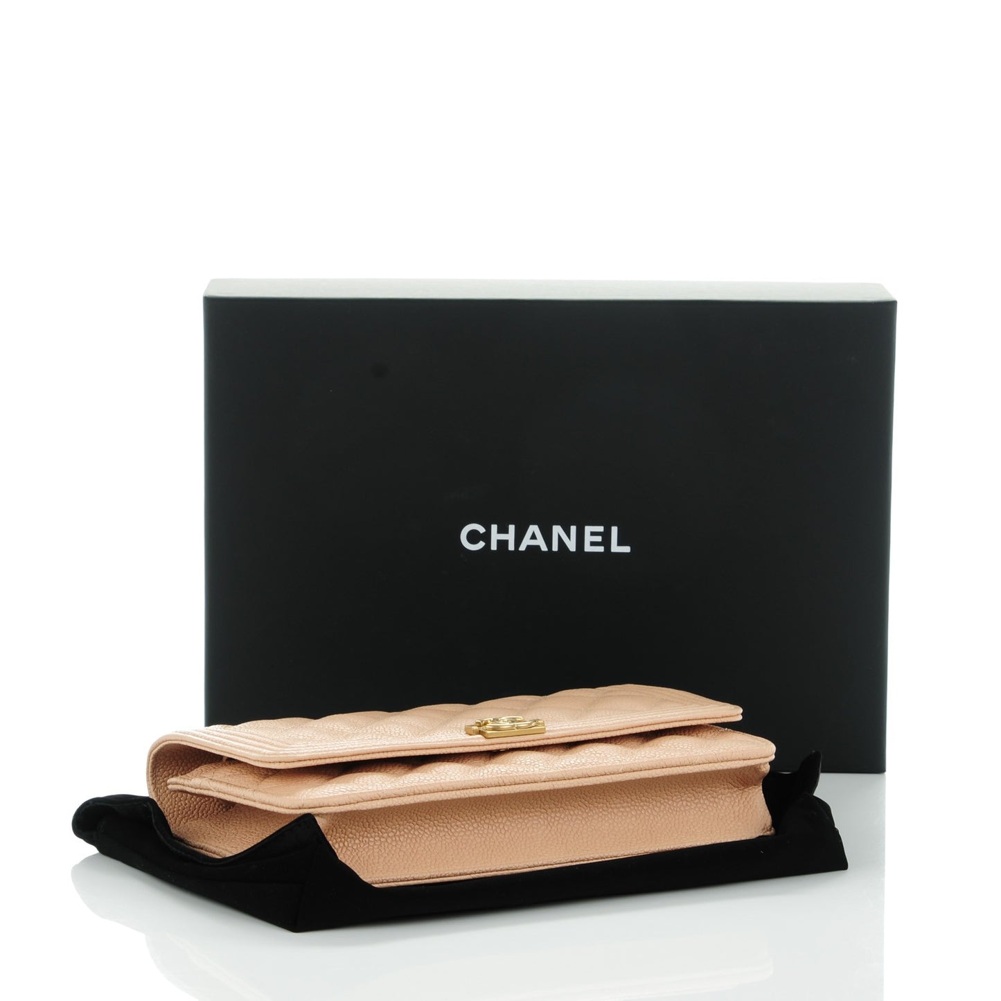 Caviar Quilted Boy Wallet On Chain WOC Beige Clair