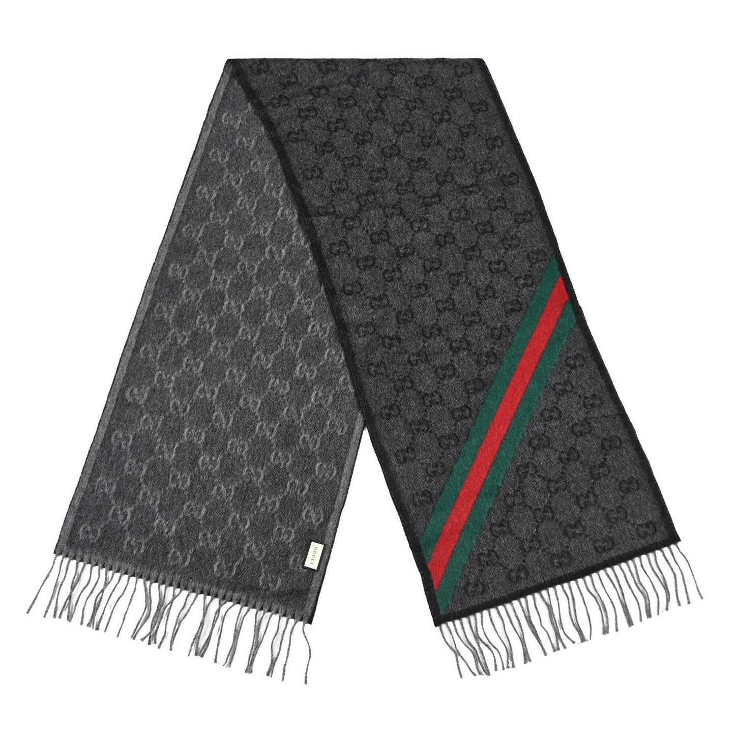 Wool Angora Monogram Web New Nikky Scarf Lead Dark Green