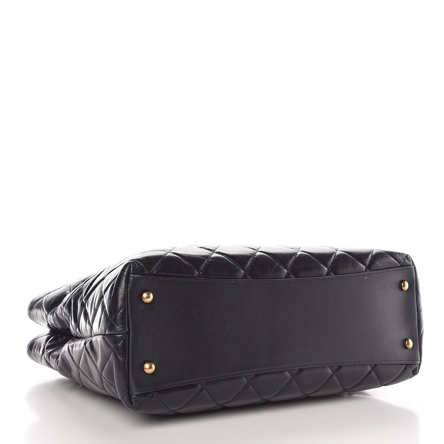 Calfskin Quilted Large Gold Bar Top Handle Tote Dark Navy Blue