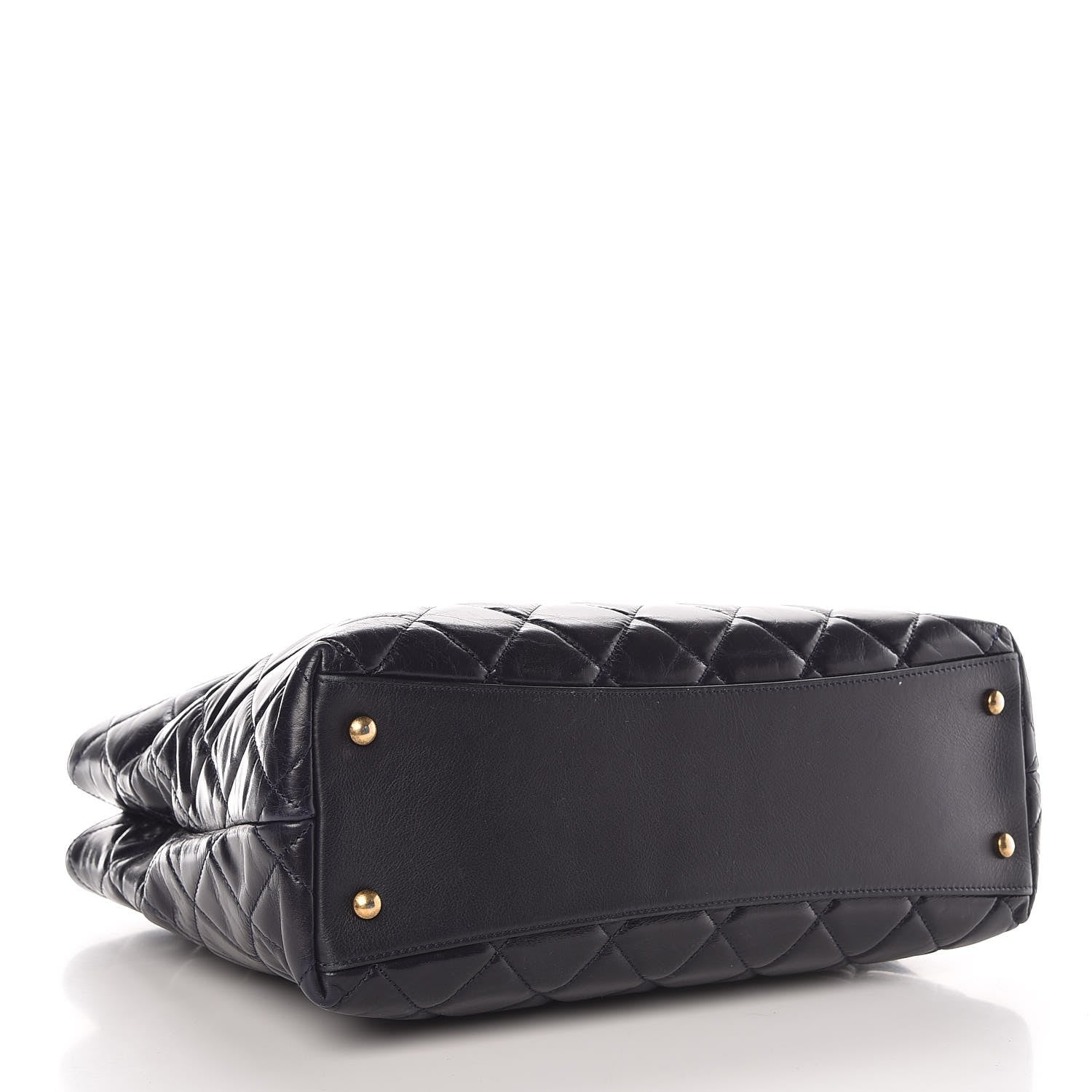 Chanel Calfskin Quilted Large Gold Bar Top Handle Tote Dark Navy Blue 4 of 9