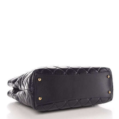 Chanel Calfskin Quilted Large Gold Bar Top Handle Tote Dark Navy Blue 4 of 9