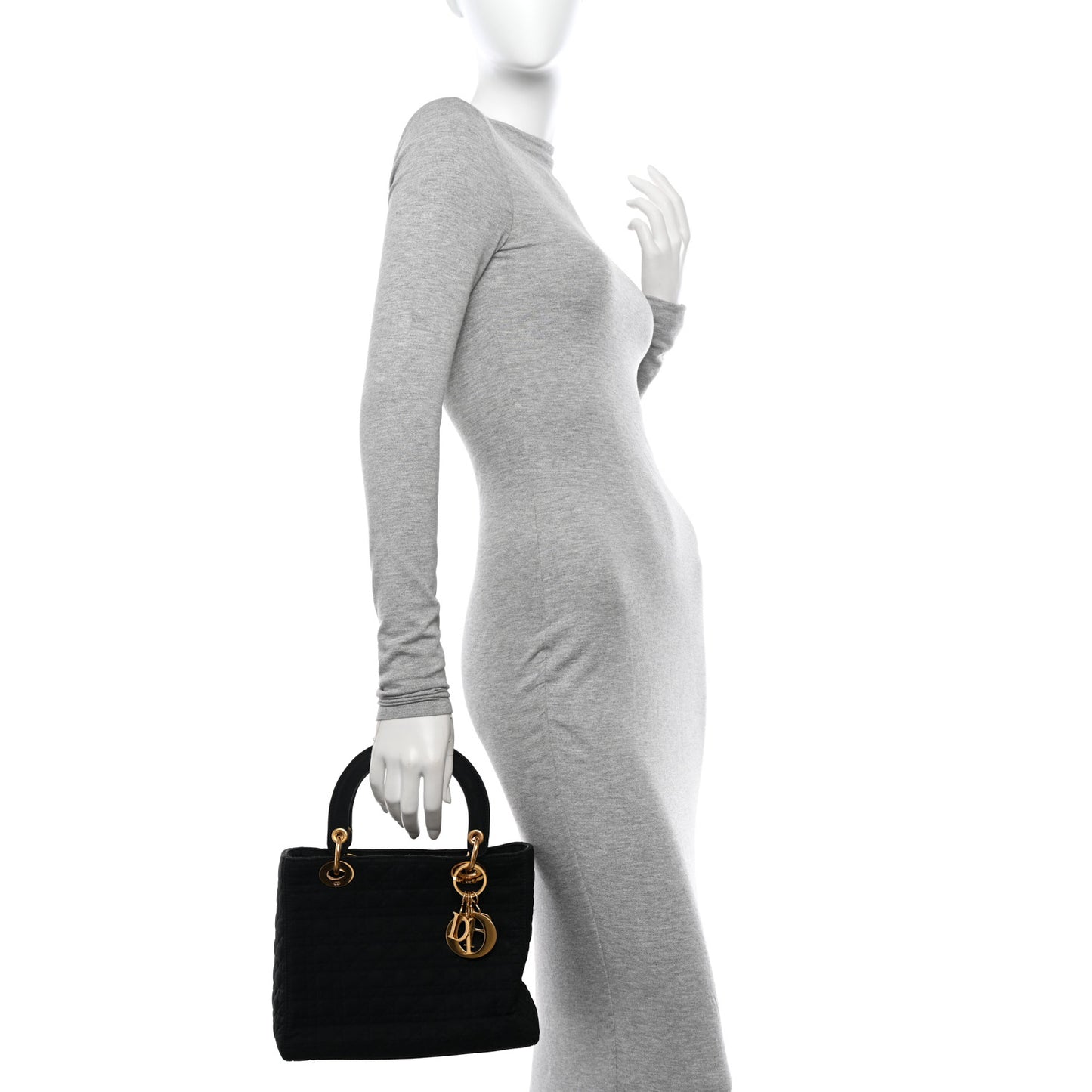 Nylon Cannage Medium Lady Dior Black