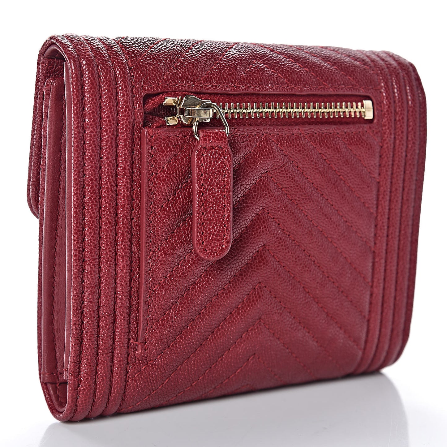 Caviar Chevron Quilted Boy Compact Wallet Red