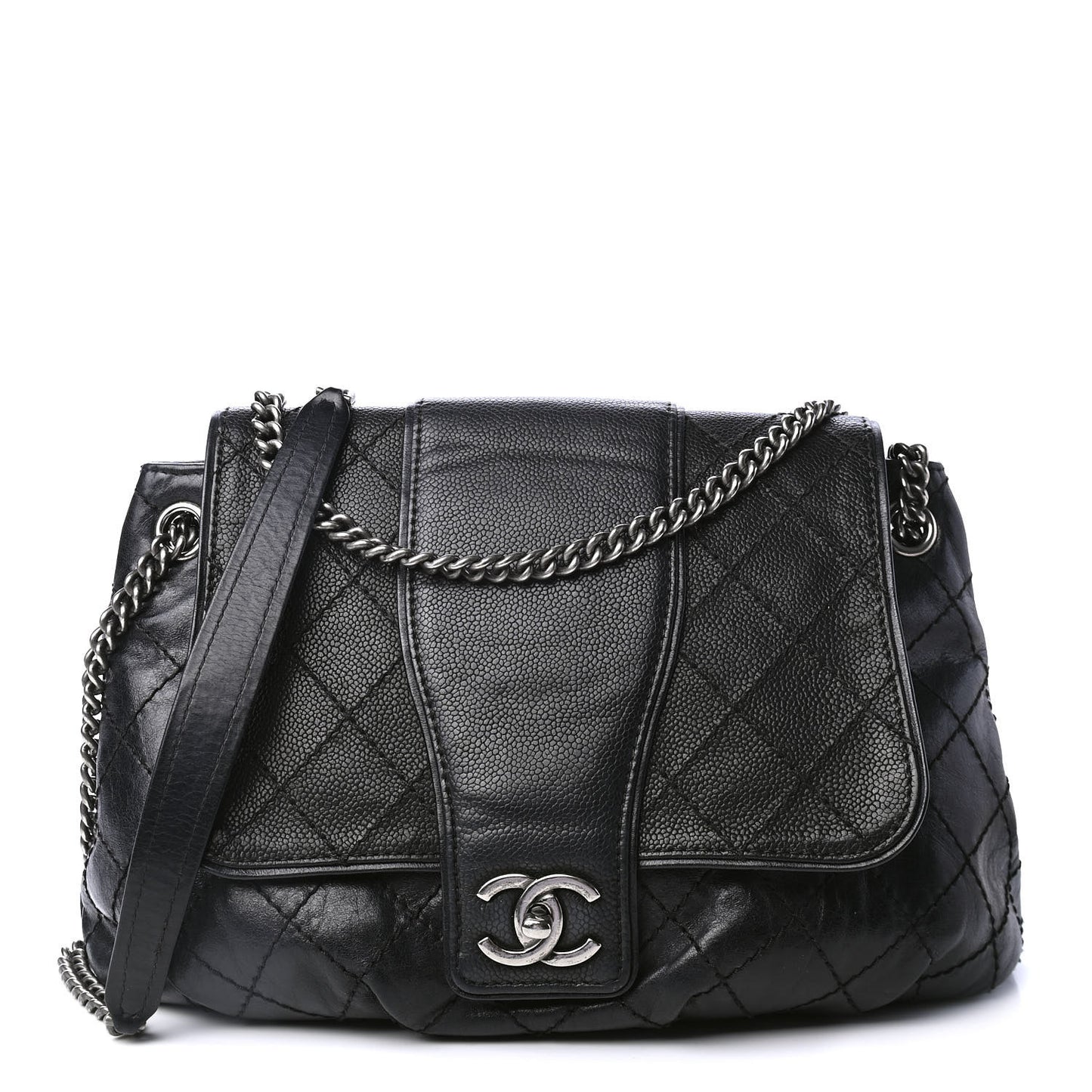 Caviar Aged Calfskin Large Bubble Graphic Messenger Bag Black