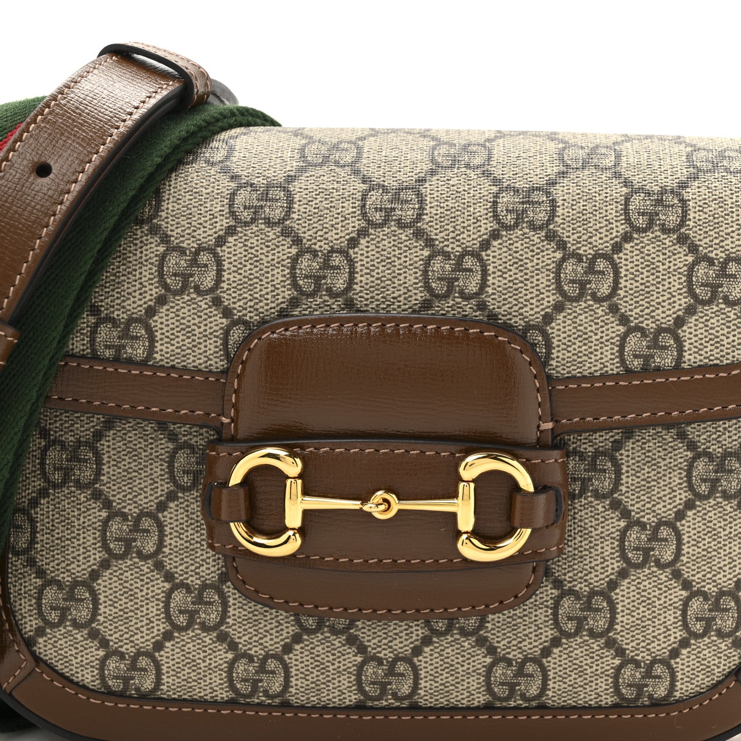Gucci GG Supreme Monogram Web Mini Horsebit 1955 Shoulder Bag Beige Brown Sugar 8 of 10