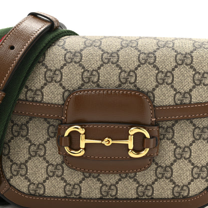 Gucci GG Supreme Monogram Web Mini Horsebit 1955 Shoulder Bag Beige Brown Sugar 8 of 10