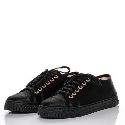 Chanel Satin Low Top CC Sneakers 37 Black 2 of 10