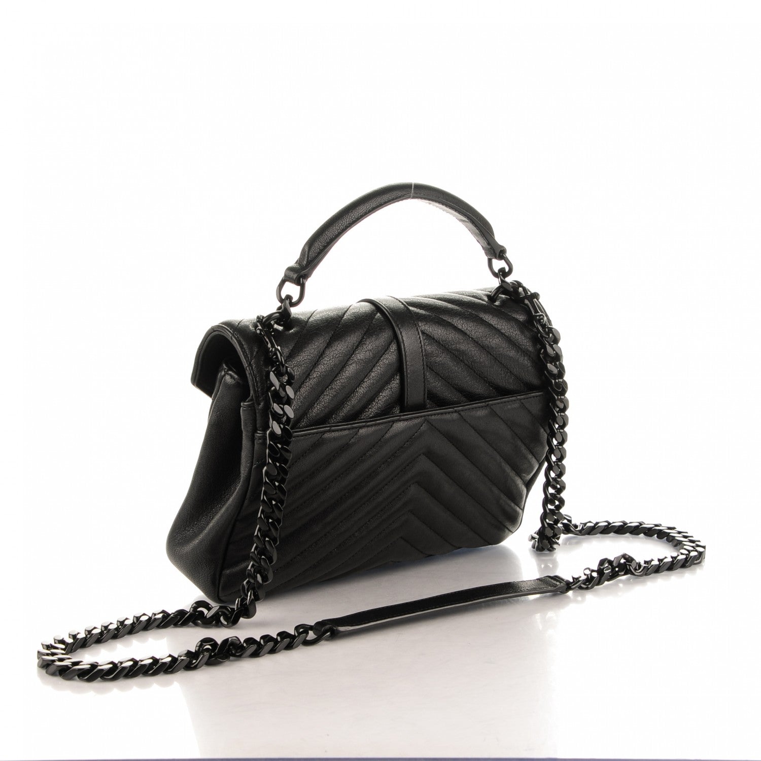 Saint Laurent Sheepskin Matelasse Chevron Monogram Medium College Bag Black 3 of 9