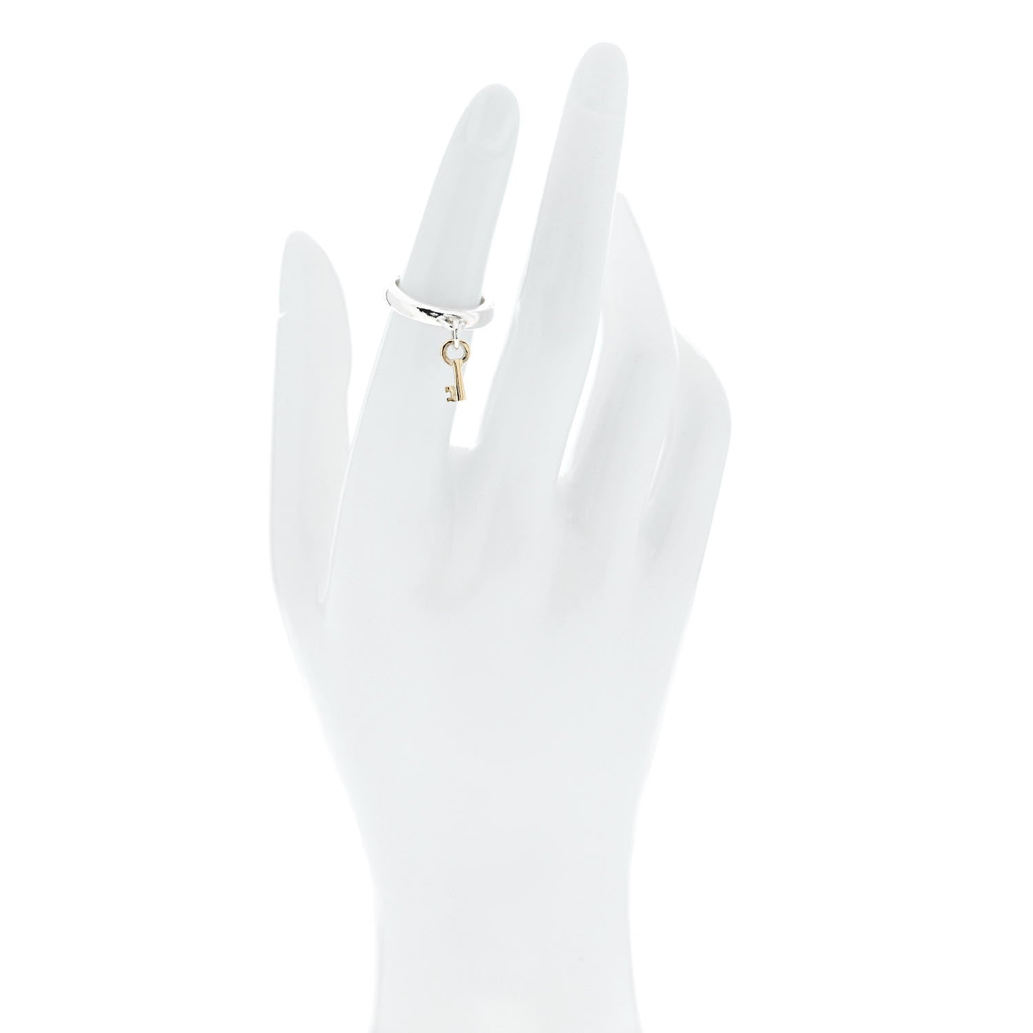 Tiffany Sterling Silver 18K Yellow Gold Key Charm Ring 49 4.75 2 of 4