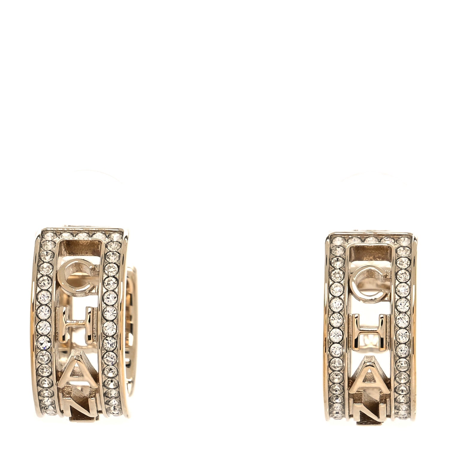 Chanel Metal Crystal Bow-tiful CC Hoop Earrings Gold 1 of 4