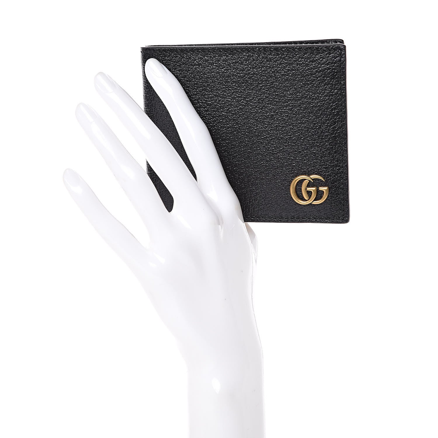 Gucci Calfskin Boar Effect GG Marmont Bi-Fold Wallet Black 2 of 7