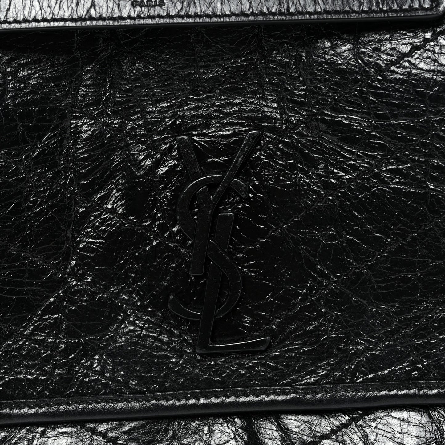 Crinkled Calfskin Matelasse Monogram Medium Niki Chain Satchel Black