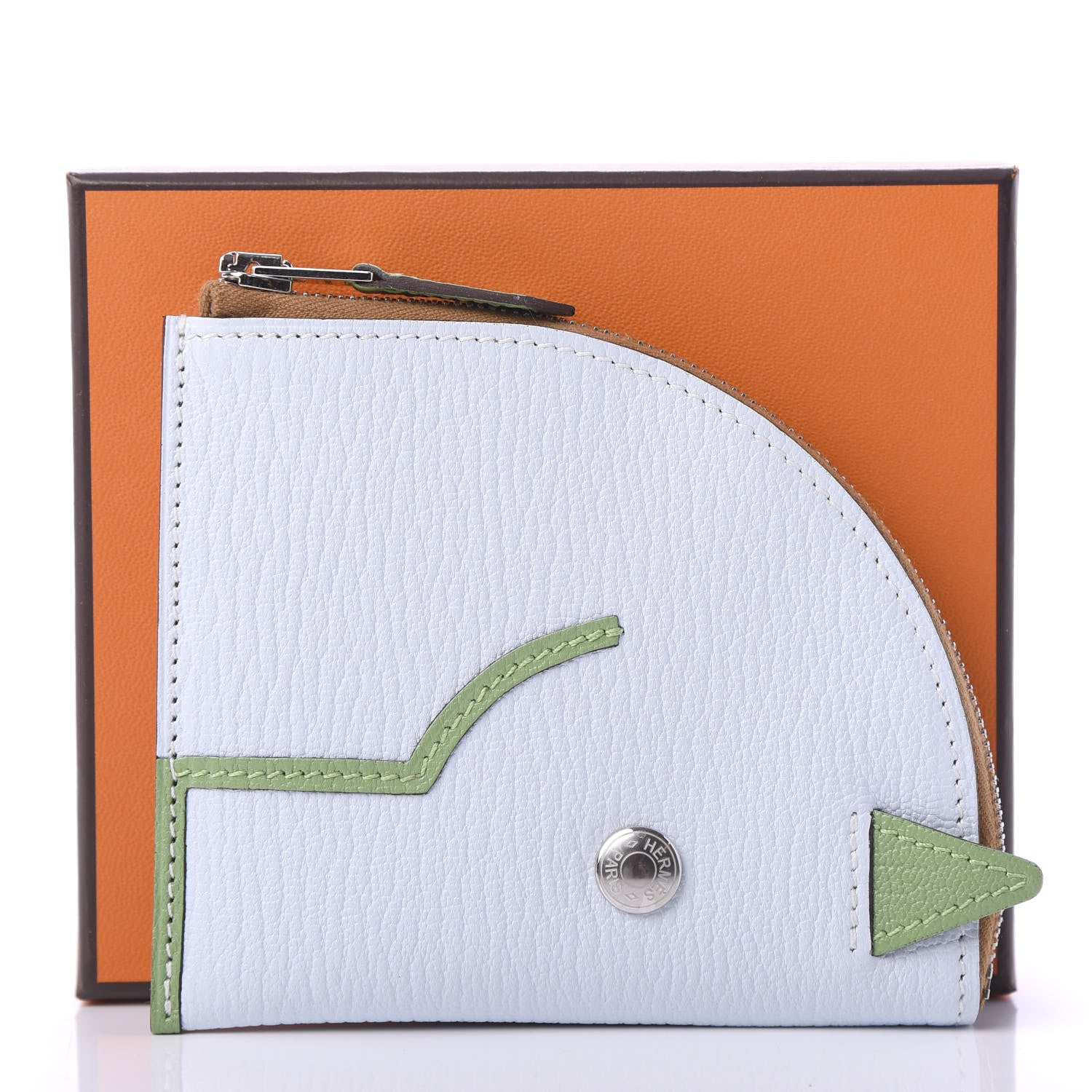 Hermes Chevre Mysore Paddock Change Purse Blue Brume Vert Criquet 9 of 9