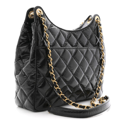 Chanel Shiny Crumpled Calfskin Quilted Wavy CC Hobo Black 3 of 10