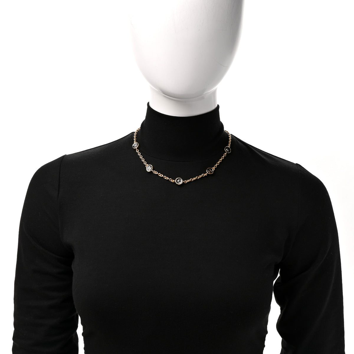 Chanel Metal Enamel CC Crystal Necklace Gold Black 2 of 5
