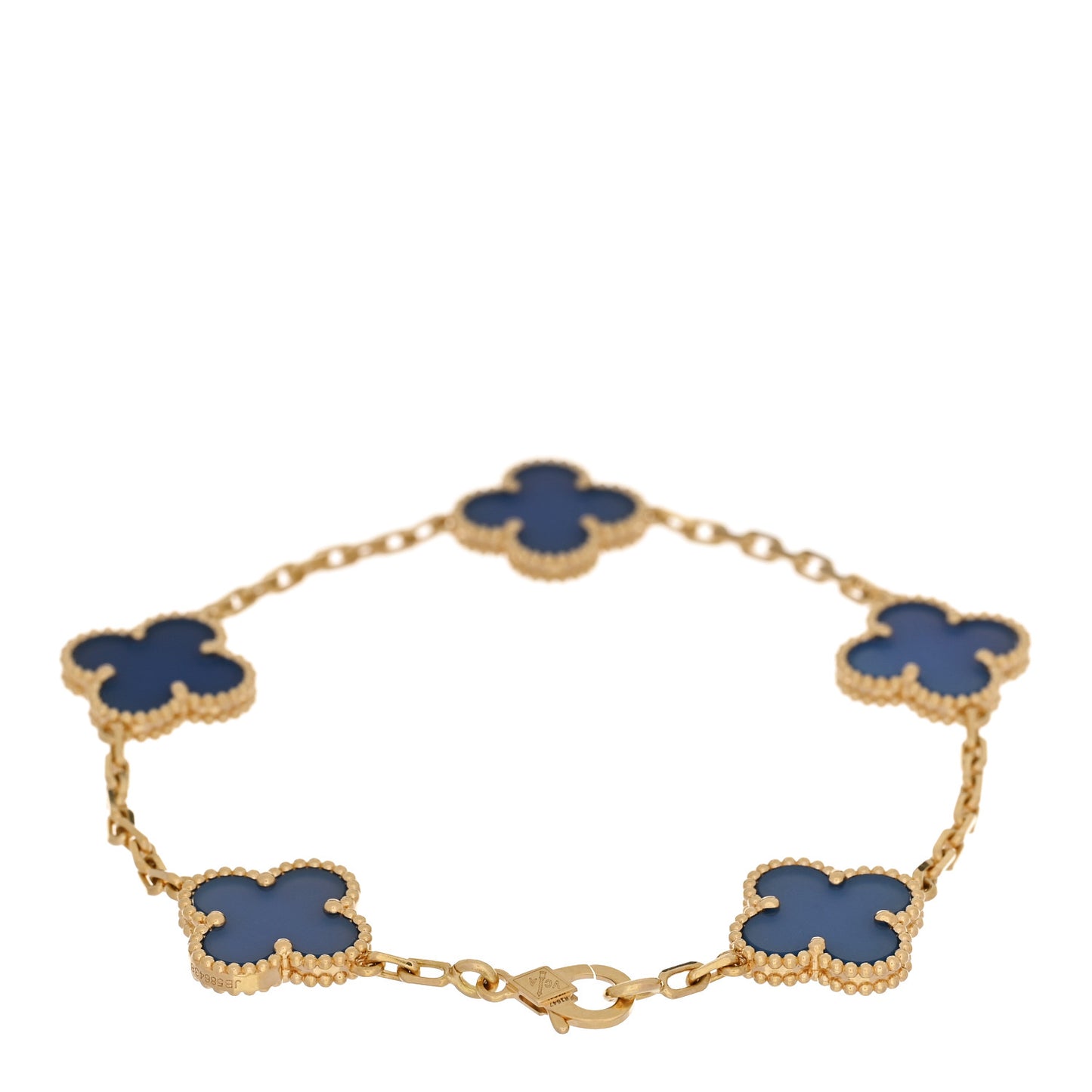 18K Yellow Gold Blue Agate 5 Motifs Vintage Alhambra Bracelet