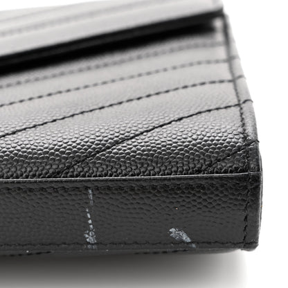 Saint Laurent Grain De Poudre Matelasse Chevron Monogram Chain Wallet Black 11 of 12