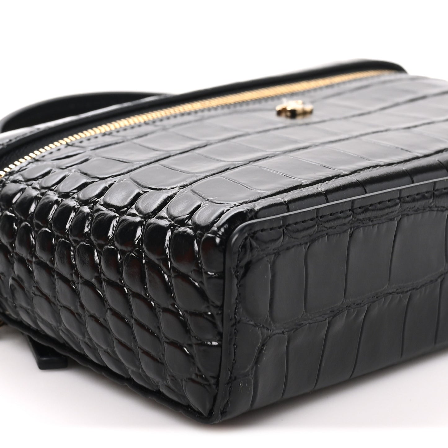 Calfskin Crocodile Embossed Crococo Exoticoco Vanity With Chain Black