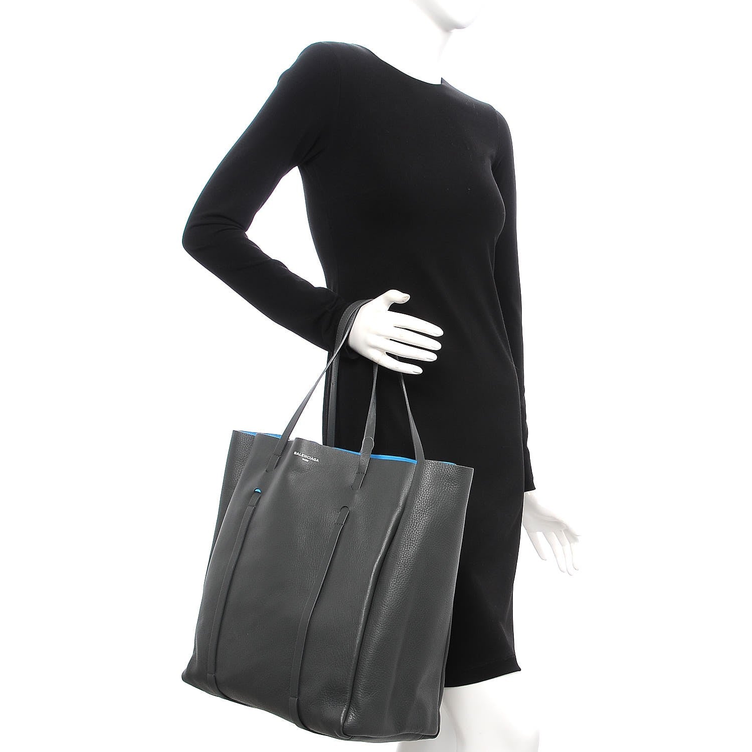 Balenciaga Veau Baltimore Double Sided Medium Everyday Tote Gris Fossile Bleu Turquoise 2 of 8