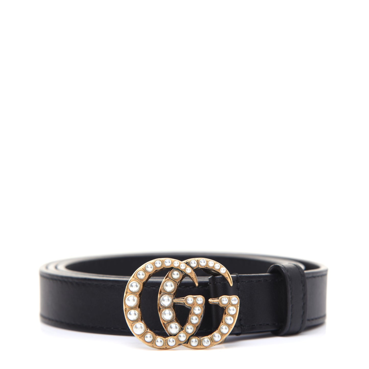Moon Calfskin Pearl Double G 20mm Belt 80 32 Black Cream