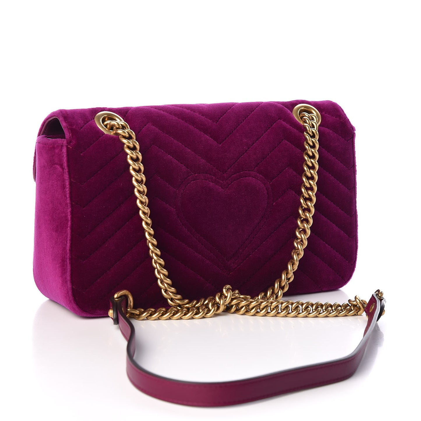 Velvet Matelasse Small GG Marmont Shoulder Bag Fuchsia Violet Cyclamen