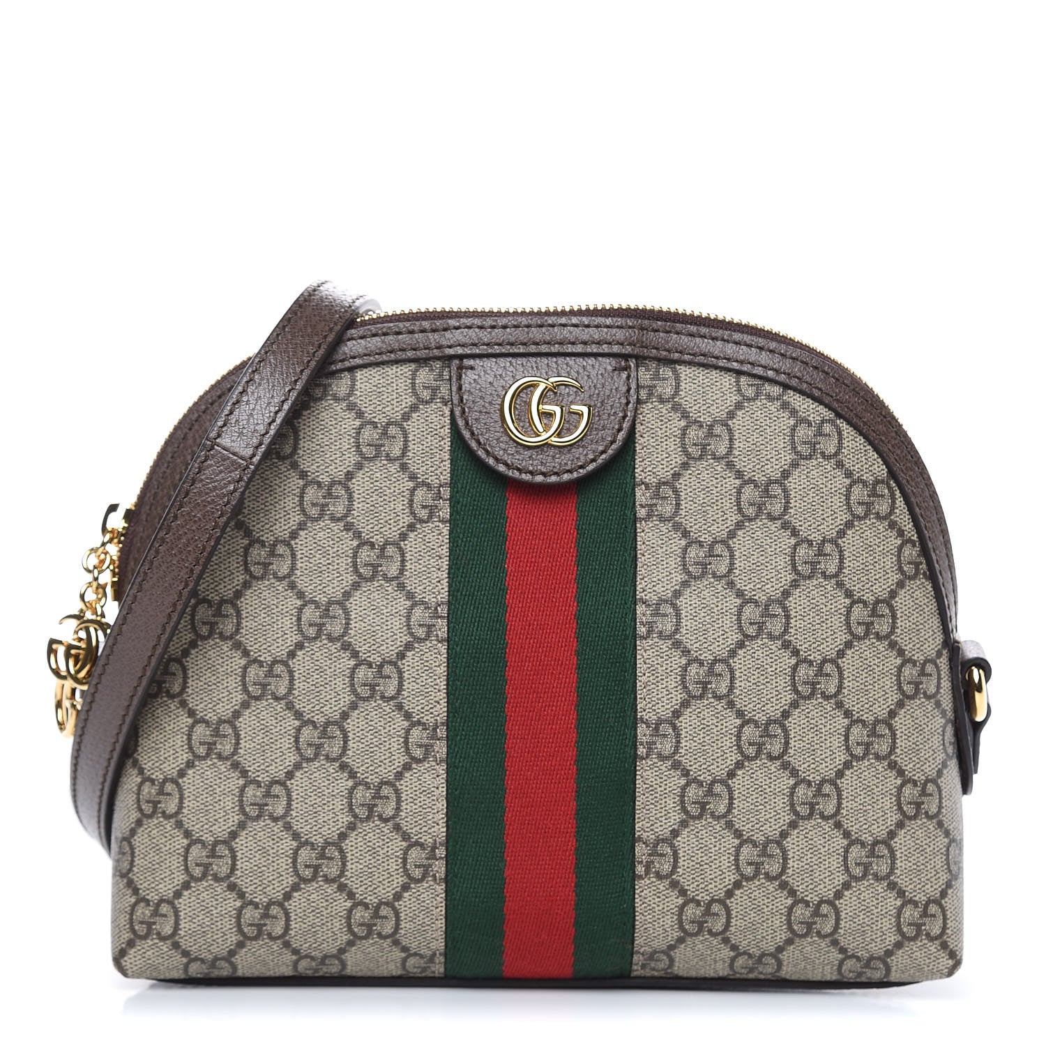Gucci GG Supreme Monogram Textured Dollar Calfskin Web Small Ophidia Dome Shoulder Bag Beige Ebony New Acero 1 of 9