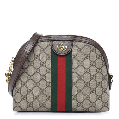 Gucci GG Supreme Monogram Textured Dollar Calfskin Web Small Ophidia Dome Shoulder Bag Beige Ebony New Acero 1 of 9