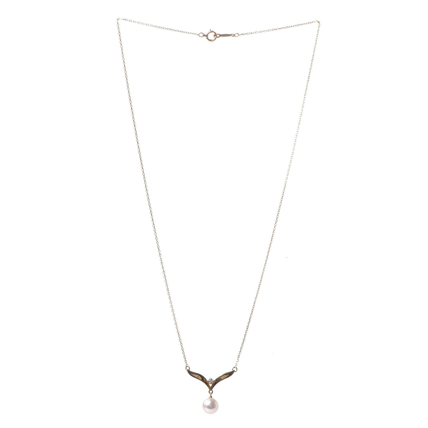18K Yellow Gold Diamond Akoya Pearl 7mm Pendant Necklace