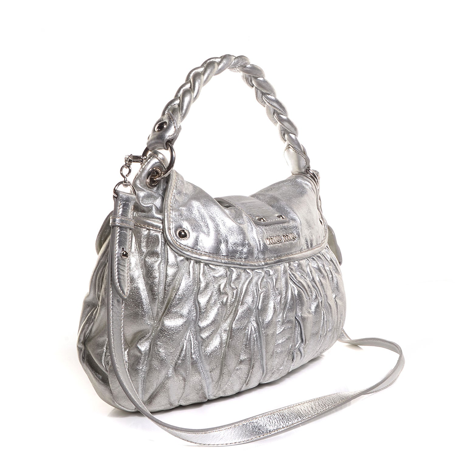 Miu Miu Leather Matelasse Coffer Silver 3 of 10
