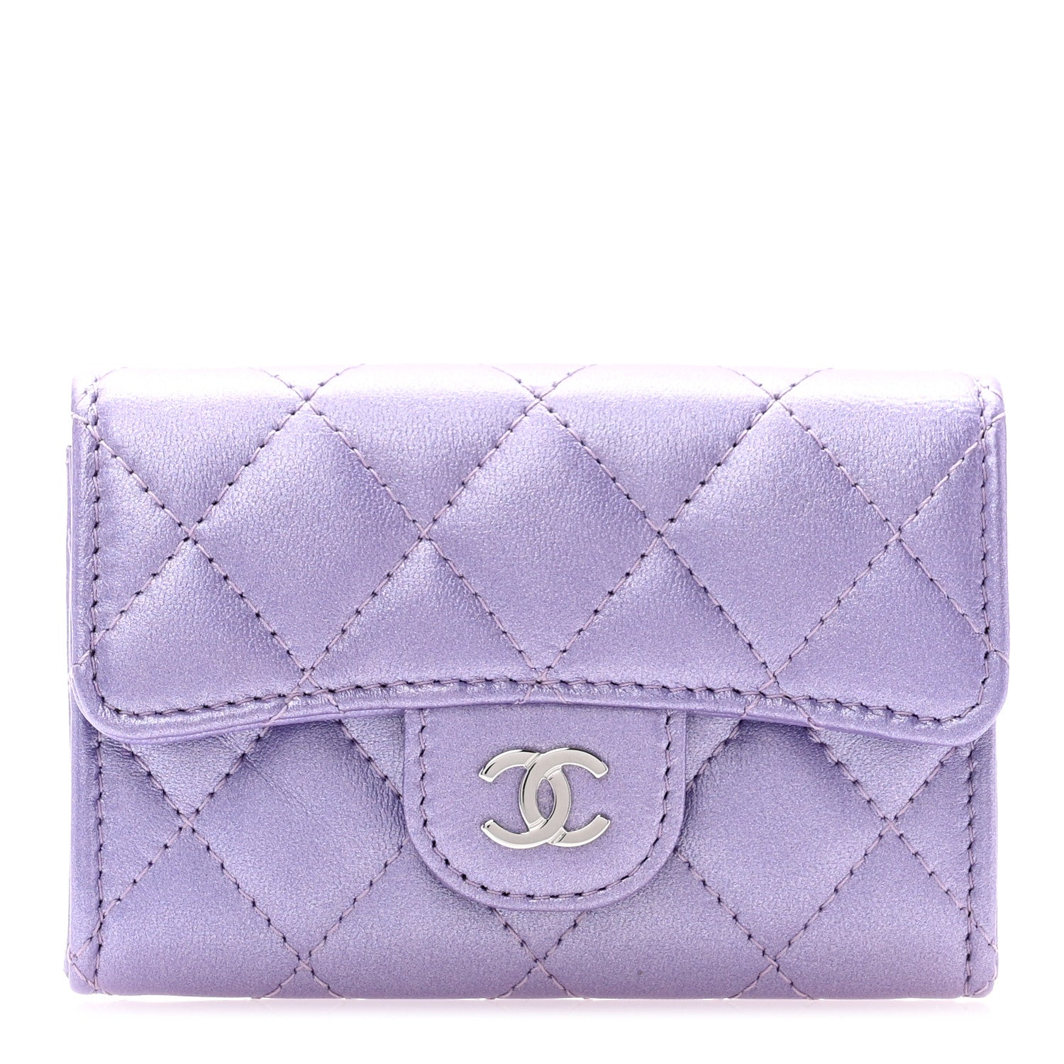 Chanel Metallic Lambskin Quilted Flap Card Holder Wallet Purple 1 of 8